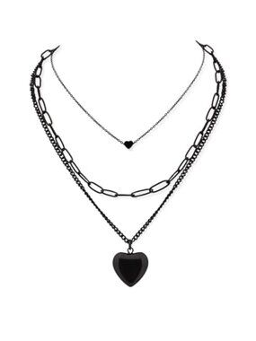 Gothic Layered Heart Pendant Necklace,‎ Emo Punk Grunge Necklace, Goth Jewelry